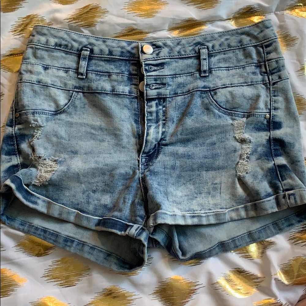 Acid wash jean shorts